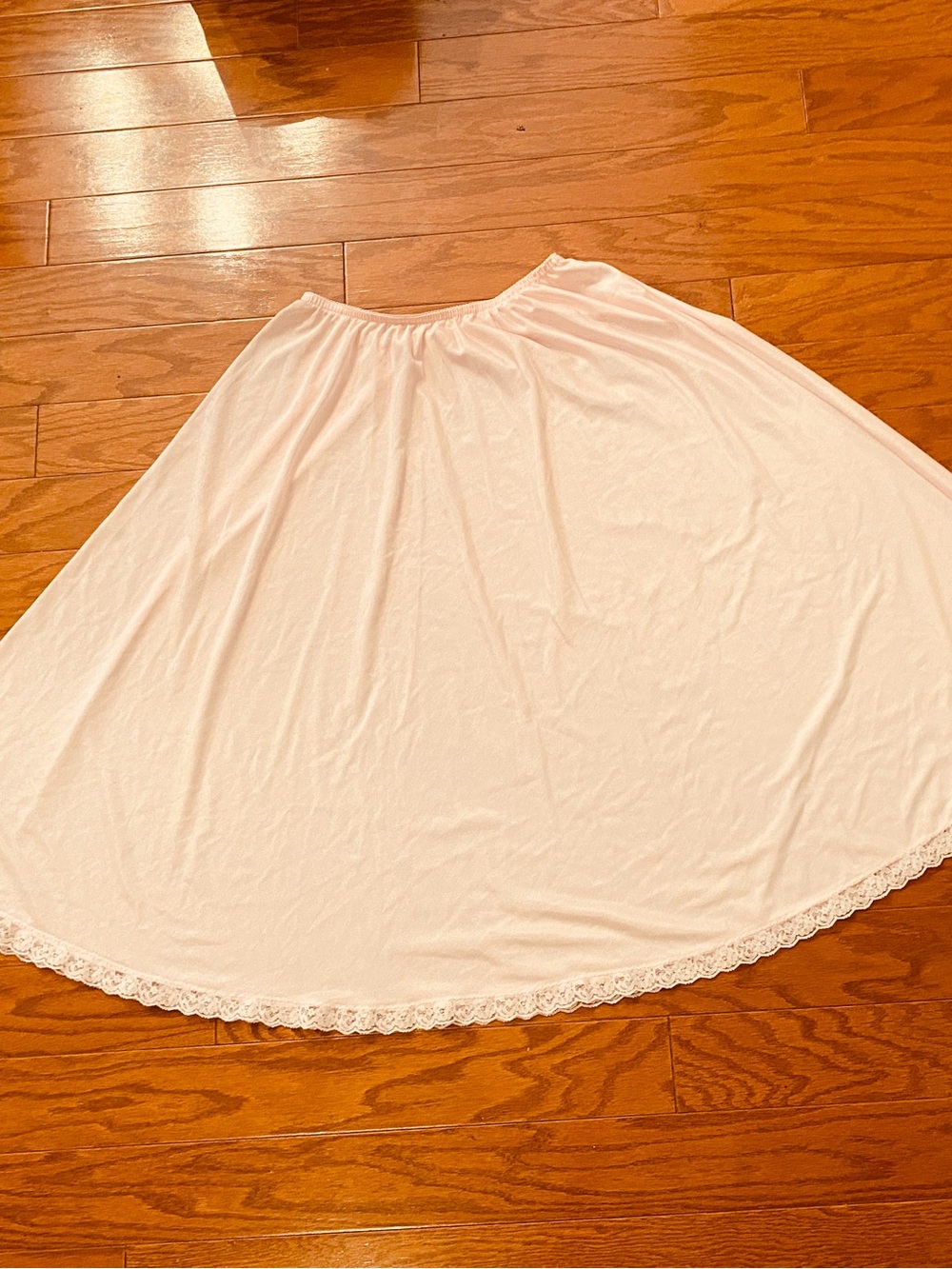 Light Pink Lace-Trim Half Slip with Elastic Waist
